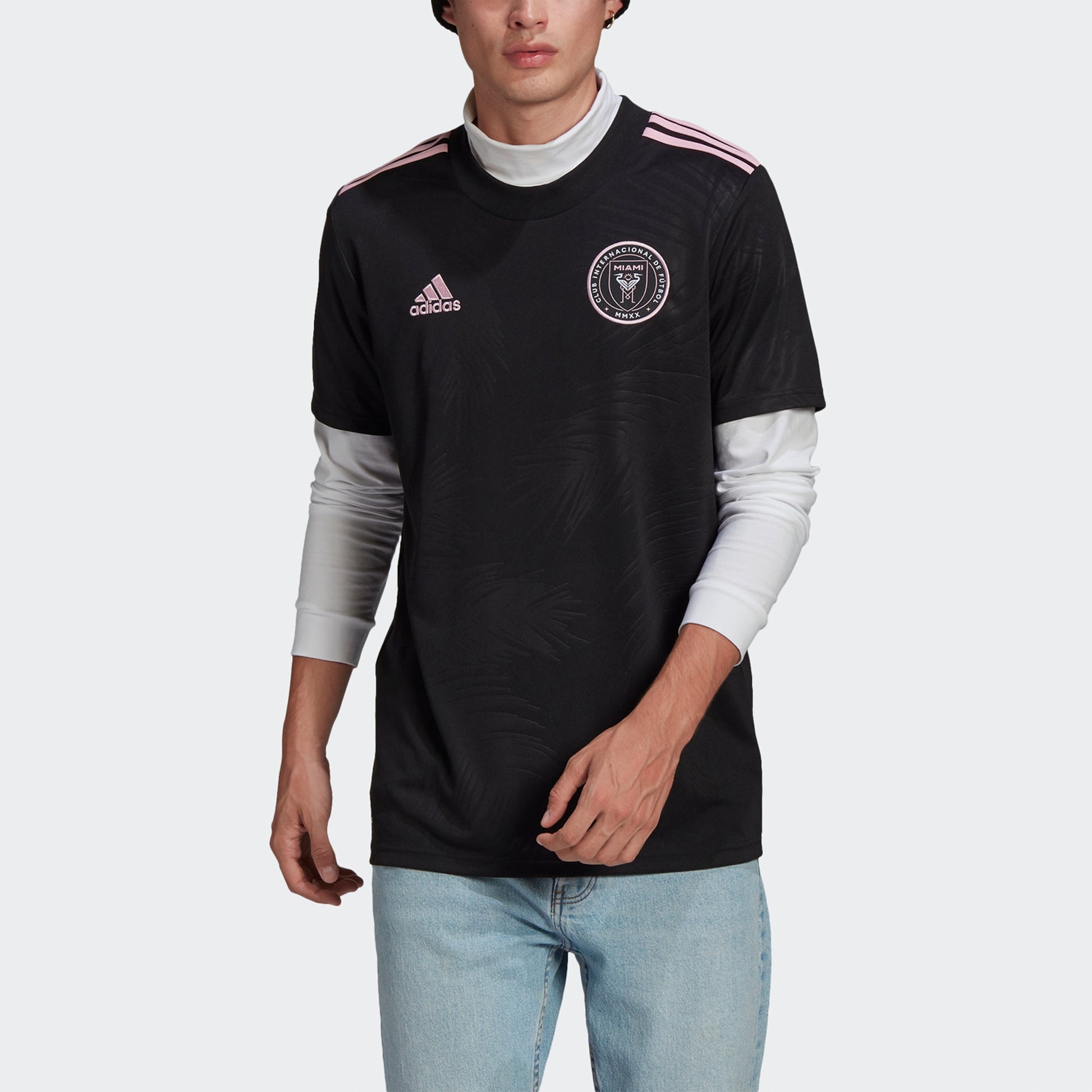 Men's adidas Imcf a Jsy Training Sports Short Sleeve Soccer/Football Jersey Miami International Team Away Black GI6424