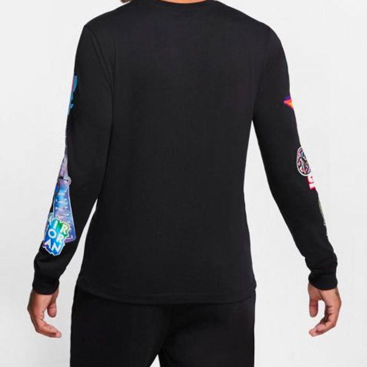 Air Jordan Mj Sticker Long Sleeve Crew Multi-Color Round Neck Pullover Black CD5513-010