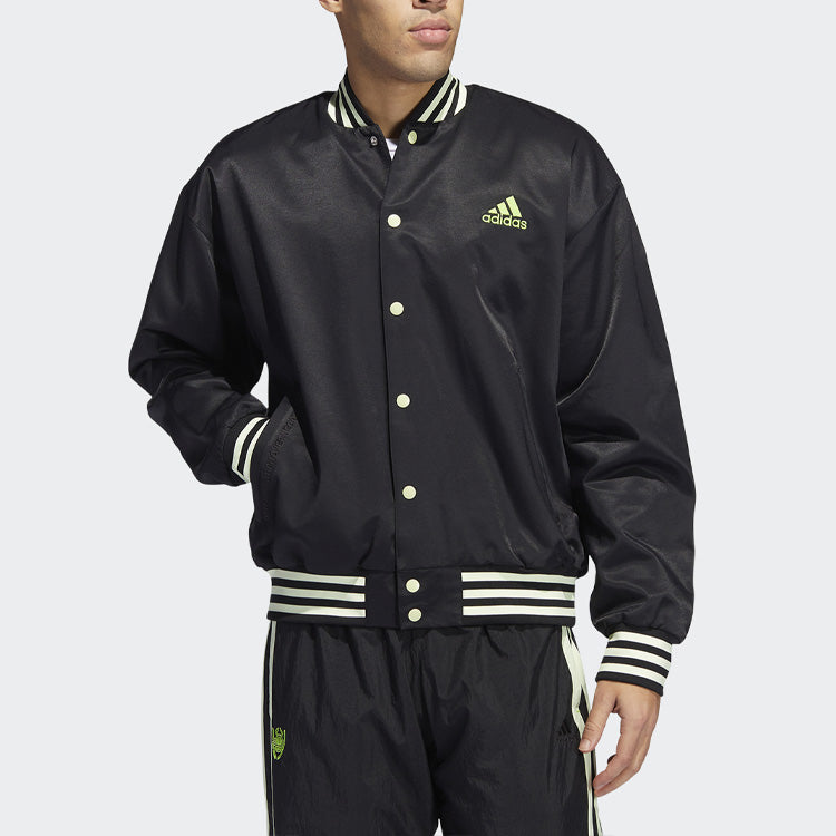 Men's adidas Stripe Sports Baseball Jacket Black HB5439