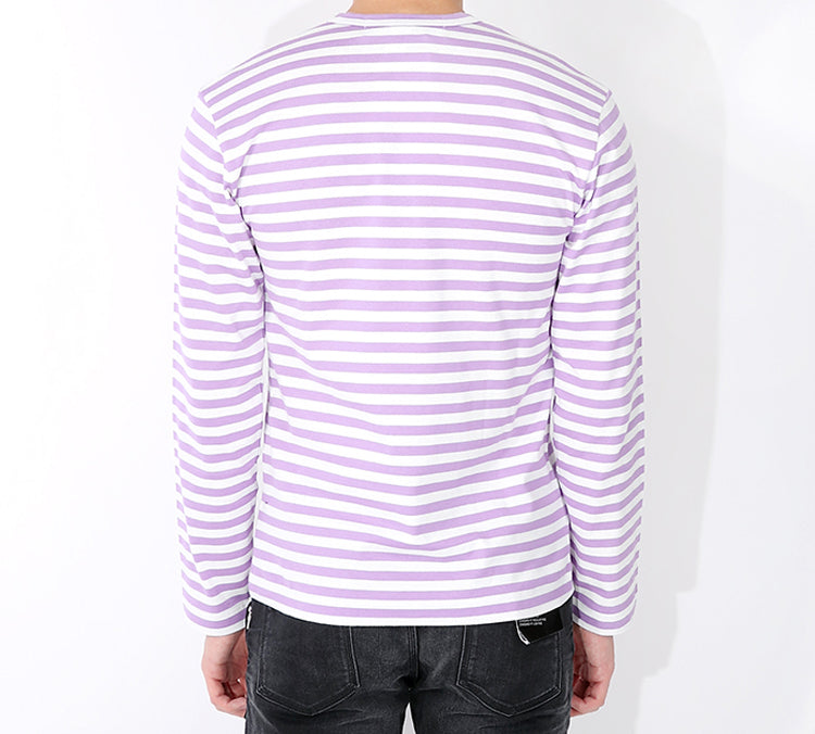 COMME des GARCONS PLAY Striped Mini Logo Long Sleeves Tee 'Pink' AZ-T218-051-4