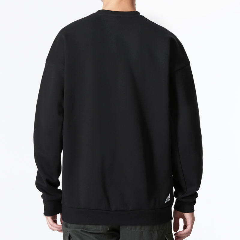 Men's adidas Th Mh Crew Logo Athleisure Casual Sports Round Neck Black HM5152