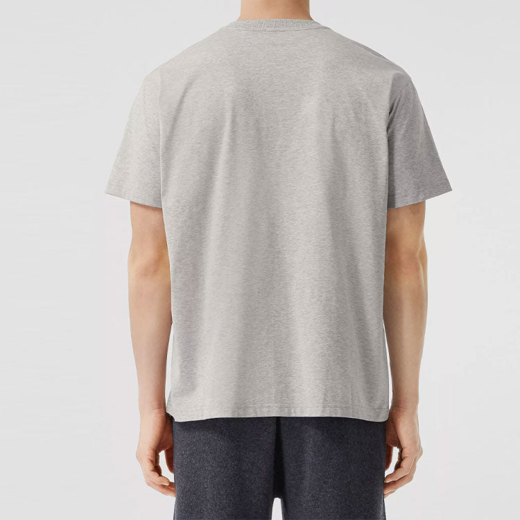 Men's Burberry Embroidered Pattern Loose Short Sleeve Gray 80441331