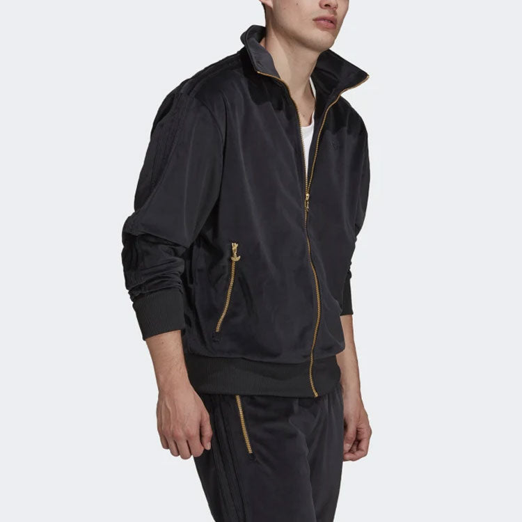 Men's adidas originals Velvet Stand Collar Sports Jacket Black H09180