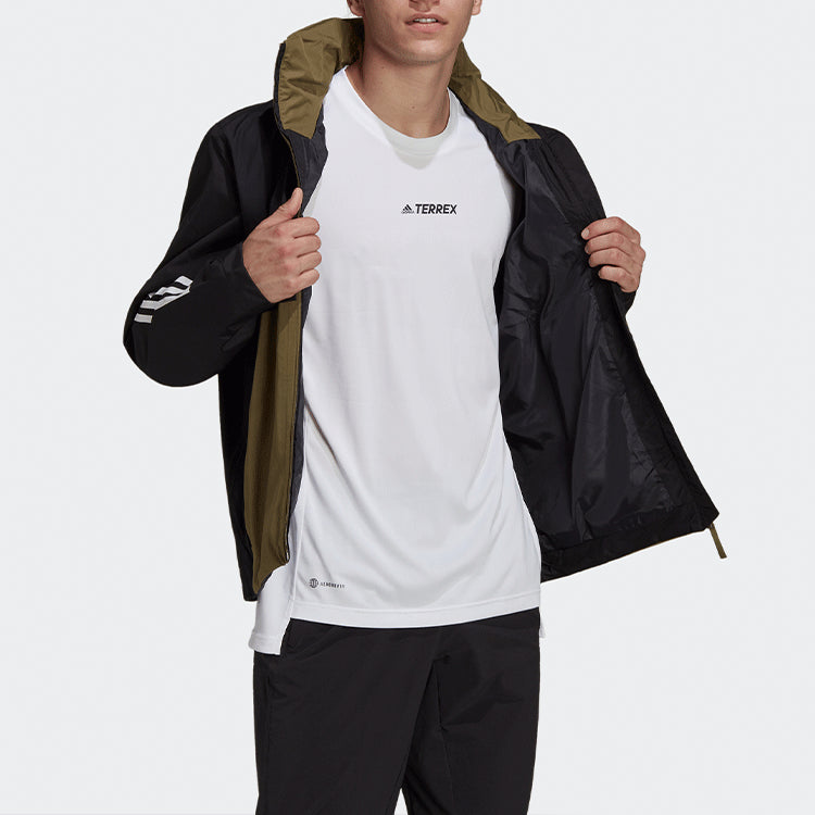 adidas BSC 3S R.R JKT Contrast Color Stitching Hooded Jacket Olive Green H65774