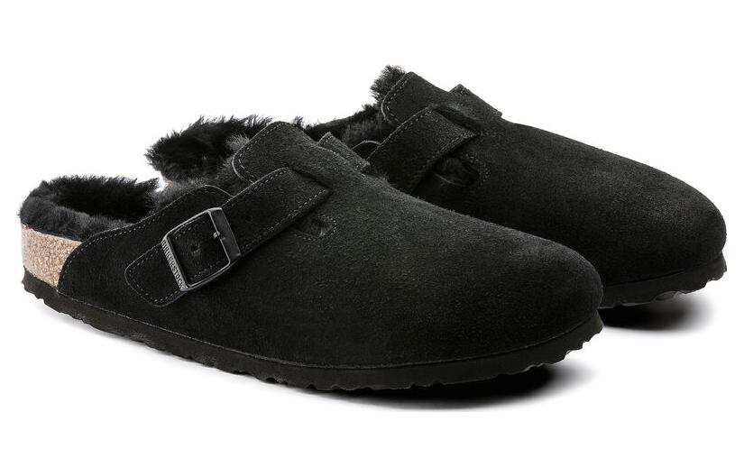 Birkenstock Boston Fur Regular 'Suede Leather Black' 0259881