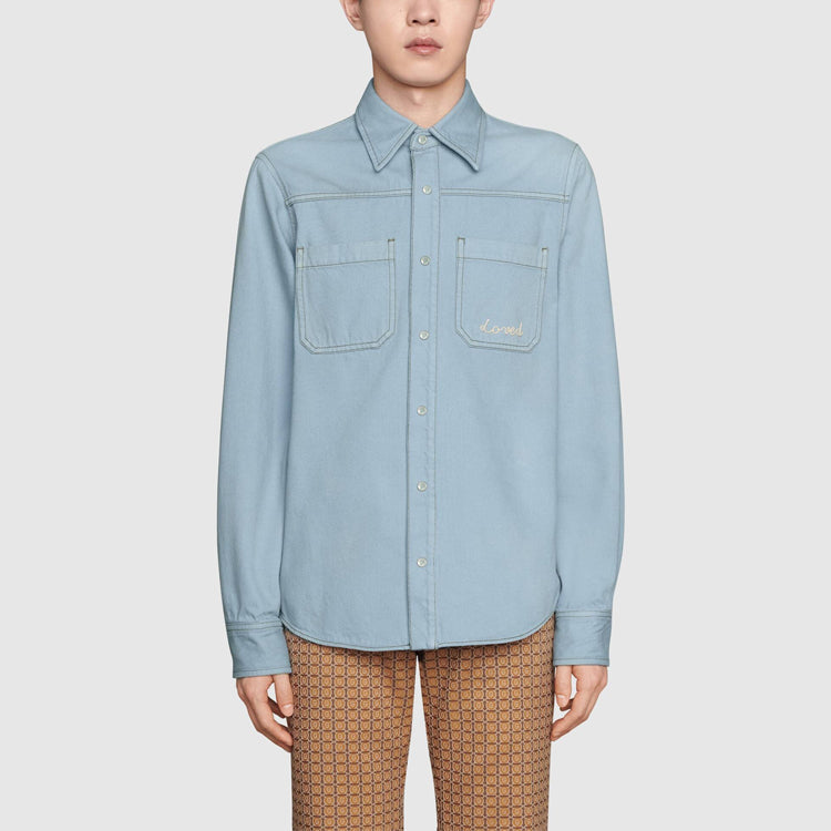 Gucci Les Pommes Oxford Cotton Shirt'Blue' 655703-XDBP4-4447