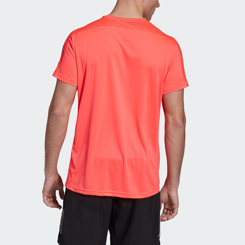 adidas Own the Run Tee Running Sports Reflective Stripe Round Neck Short Sleeve Pink Red FT1430