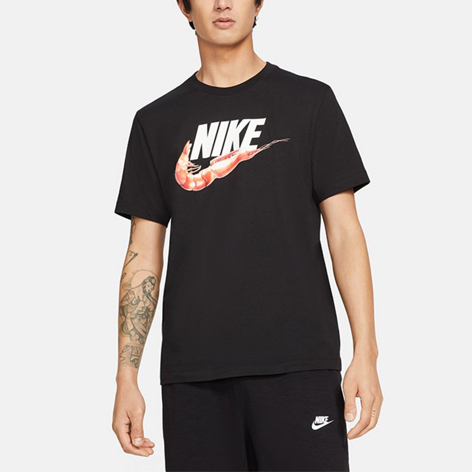 Men's Nike Nsw Tee 1 Food Shrimp Large Logo Printing Sports Short Sleeve Black T-Shirt DD1289-010