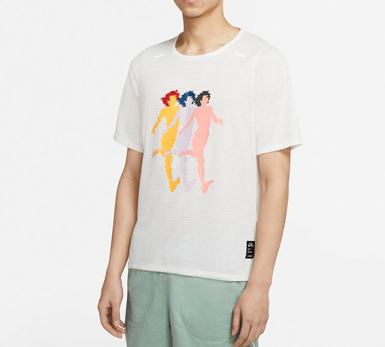 Men's Nike Dri-FIT Rise 365 A.I.R Artist Pattern Running Short Sleeve White T-Shirt CJ5805-133