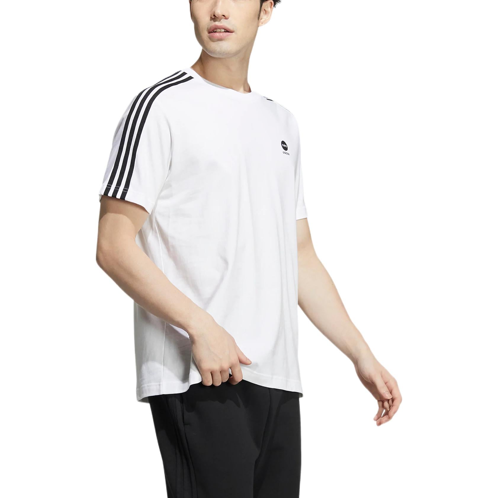 Men's adidas neo Contrasting Colors Stripe Athleisure Casual Sports Short Sleeve White T-Shirt HD4665