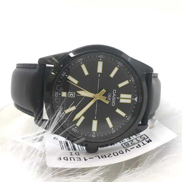 Casio Dress Pointer Display Analog Watch 'Metallic Black Gold' MTP-VD02BL-1E