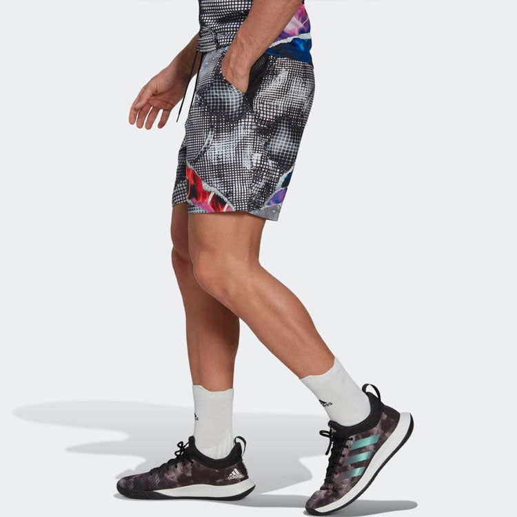 Men's adidas Pattern Full Print Casual Tennis Sports Shorts Gray HG6420