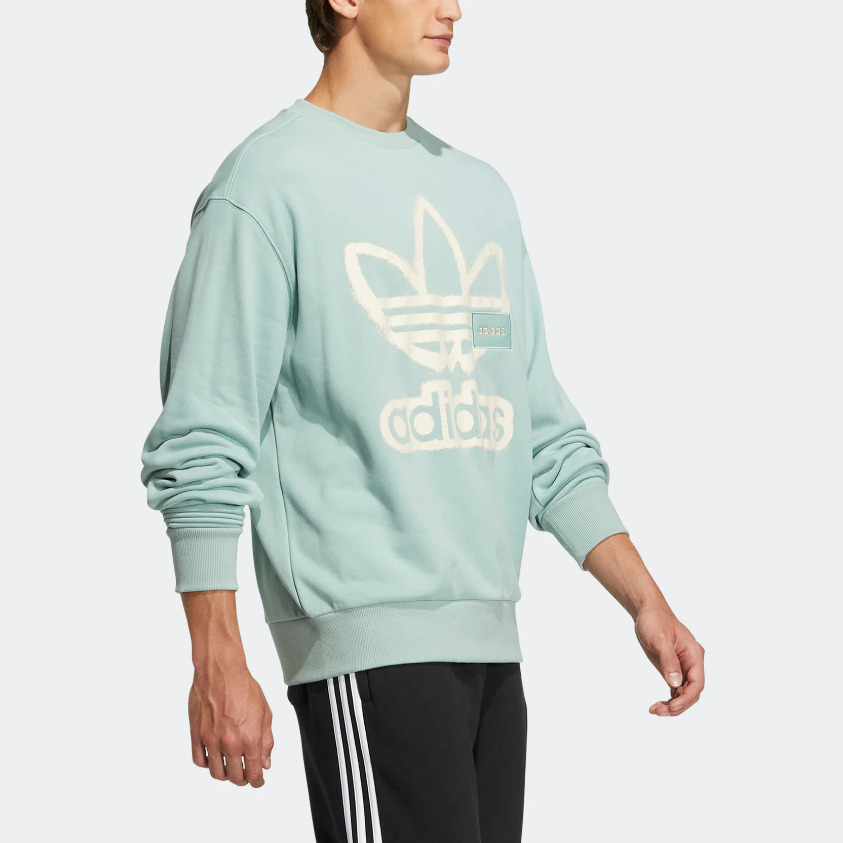 adidas originals Adicolor Crew Chest Printing Round Neck Pullover Long Sleeves Blue HS1996