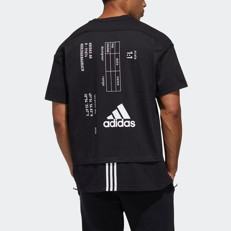adidas M Tech Tee Logo Printing Loose Sports Round Neck Short Sleeve Black FT6629