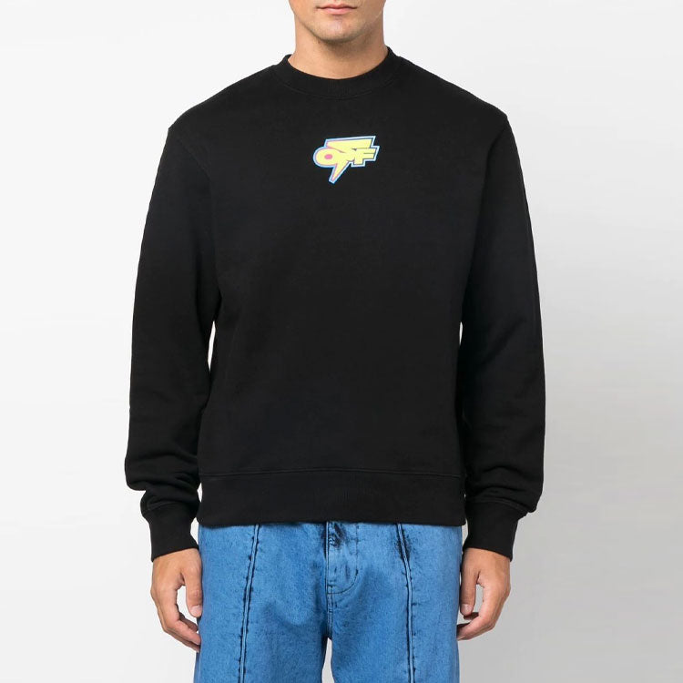 Men's Off-White FW22 Logo Printing Round Neck Hoodless Long Sleeves Black OMBA057F22FLE0051070