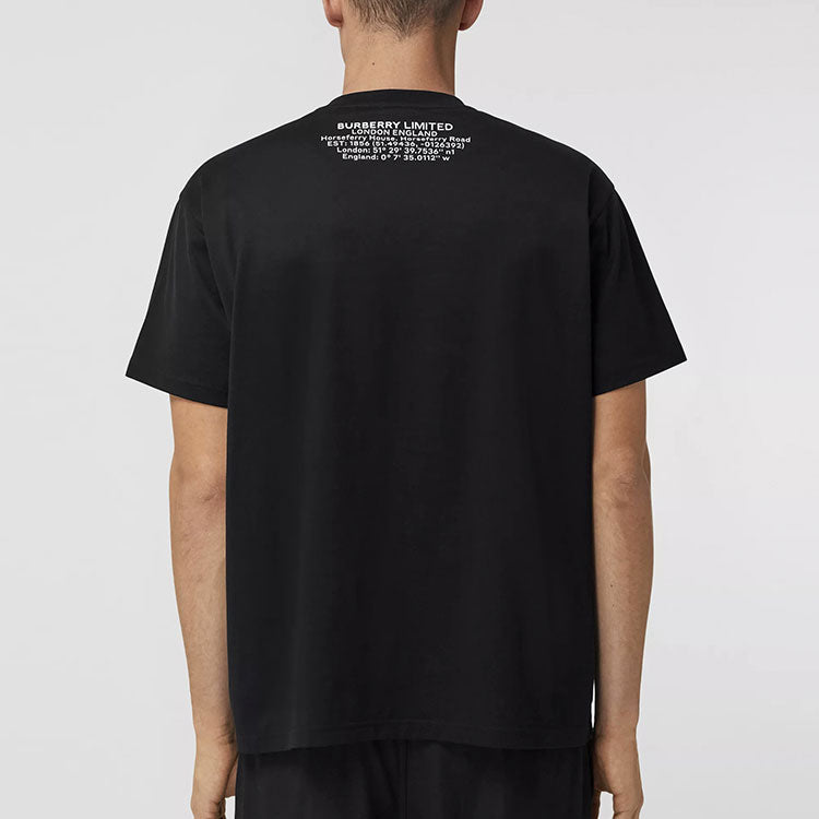 Men's Burberry SS21 Shark Pattern Cotton Loose Short Sleeve Black 80406771