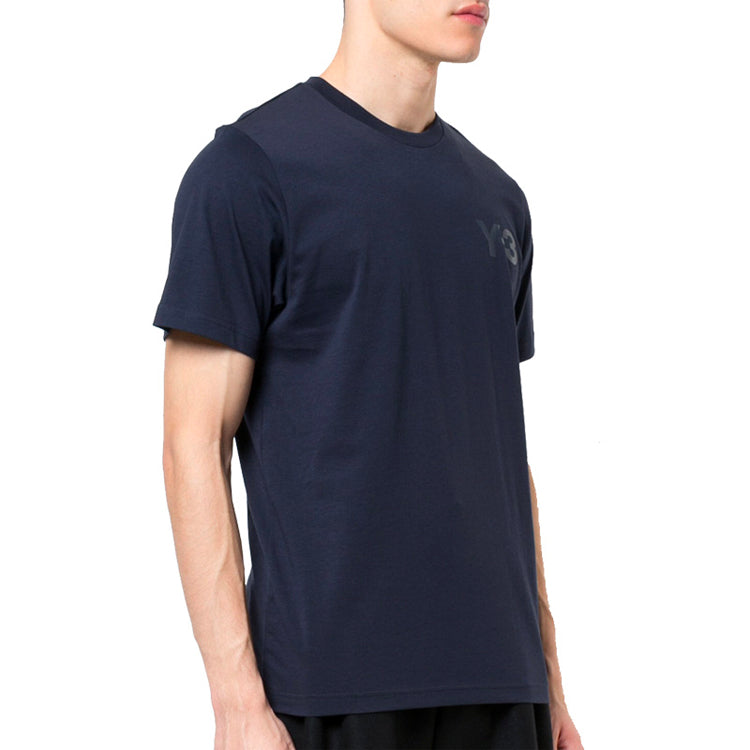 Men's Y-3 Solid Color Logo Printing Round Neck Short Sleeve Blue CY6939