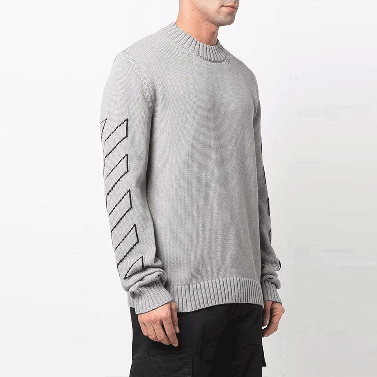 Men's Off-White Logo Embroidered Wool Sweater Gray OMHE087C99KNI0010610