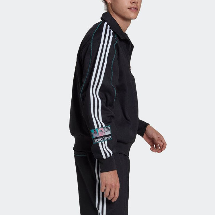 adidas originals Stripe Logo Embroidered Stand Collar Jacket Unisex Black HS2628