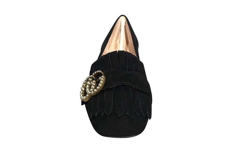 (WMNS) Gucci Marmont Fringe Suede Ballet Flats 'Black' 454299-C2000-1000