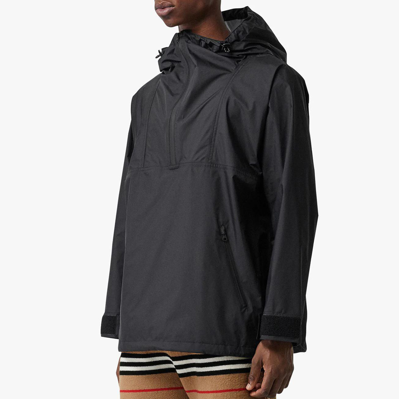 Men's Burberry Half Zipper Pullover Hooded Jacket Black 80113321