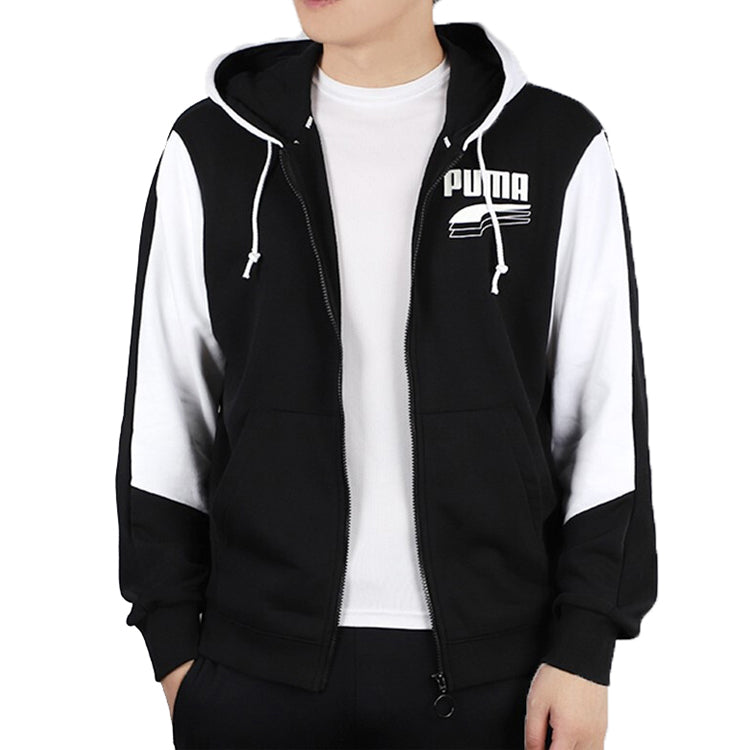 PUMA Running Training Breathable Colorblock Knit Hooded Jacket Black White 582733-01