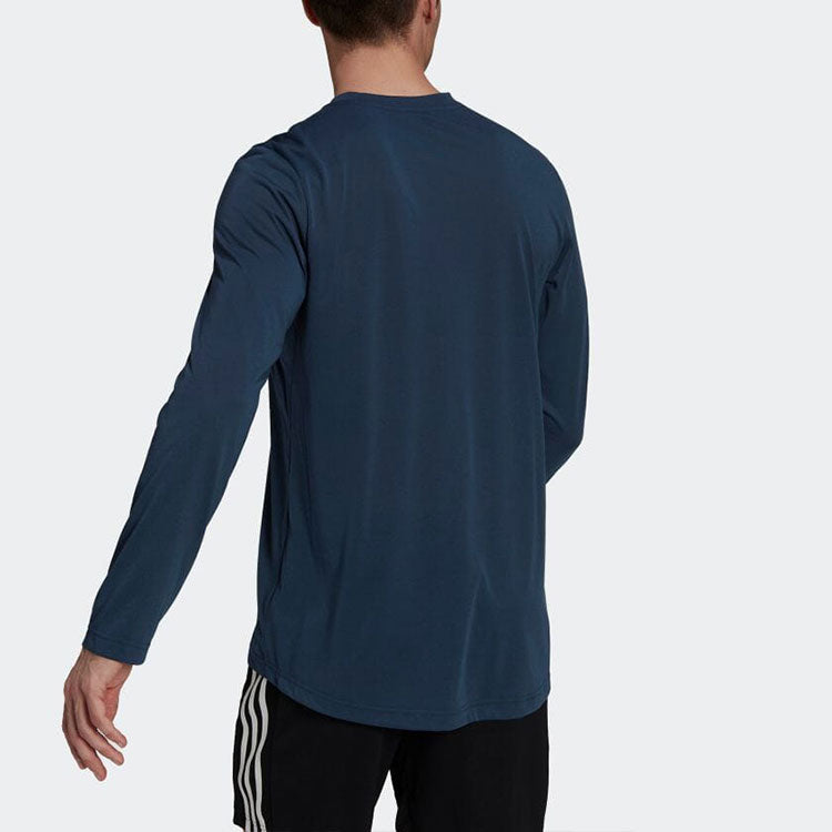 Men's adidas Solid Color Logo Casual Long Sleeves Blue T-Shirt GT5564