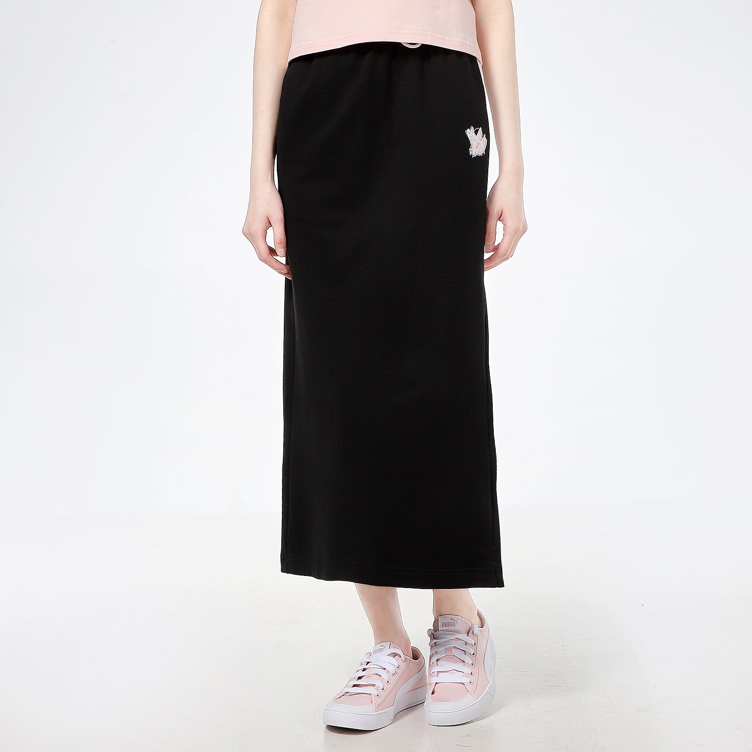 (WMNS) PUMA Logo Printing Half Body Long Skirt Black 532047-01