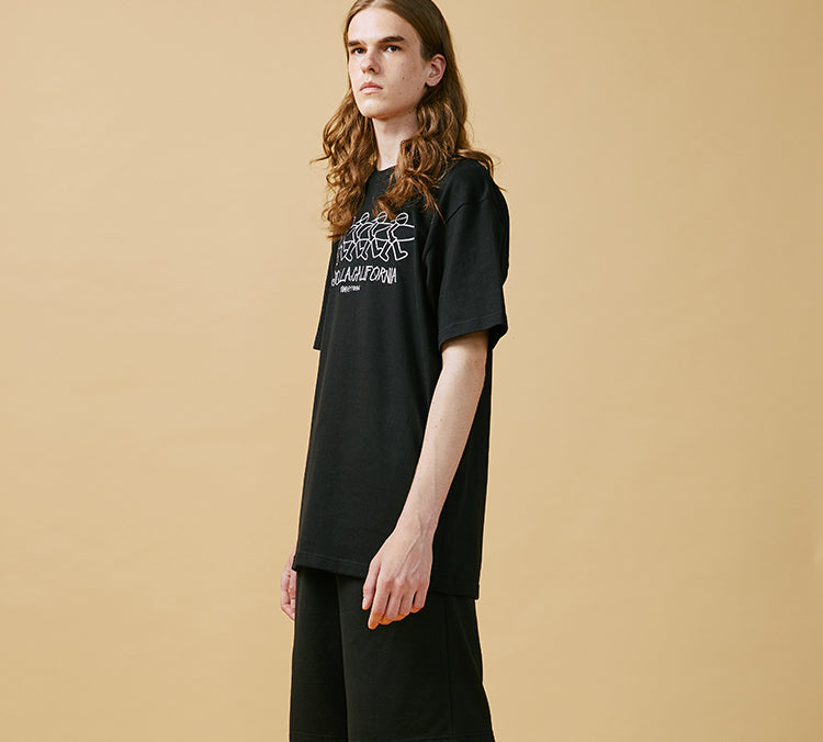 PJs Vigor Pattern Printing Short Sleeve Unisex Black 20SSTS1028-P