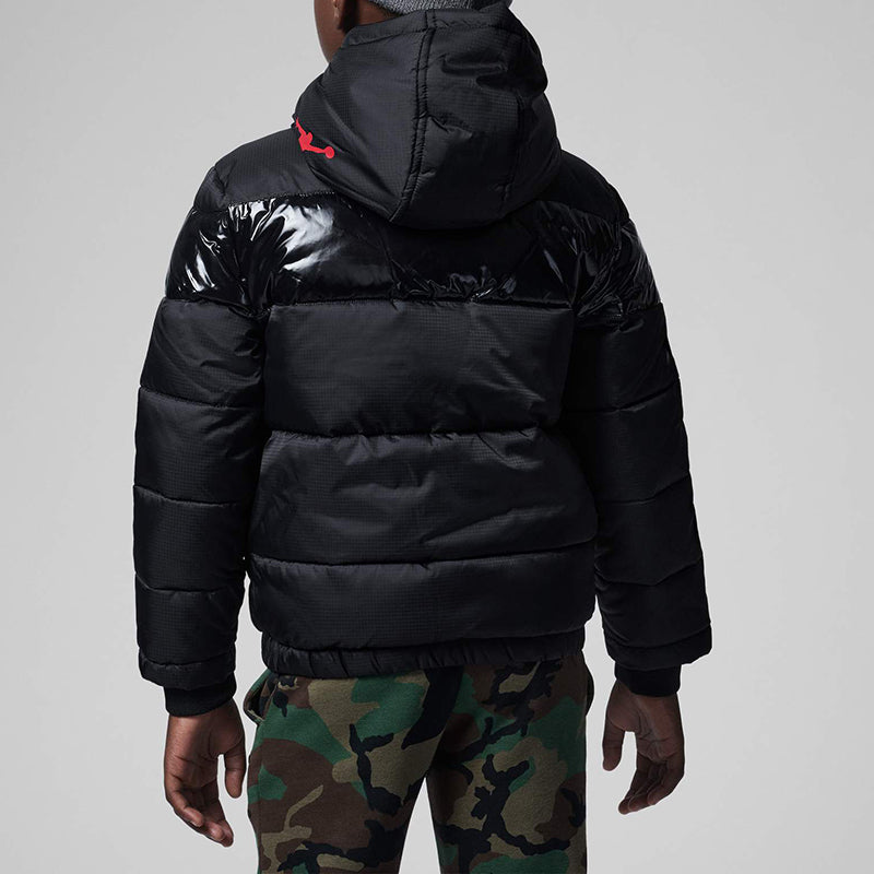 (GS) Air Jordan Bold Stripe Puffer Jacket 'Black' DC0037-010