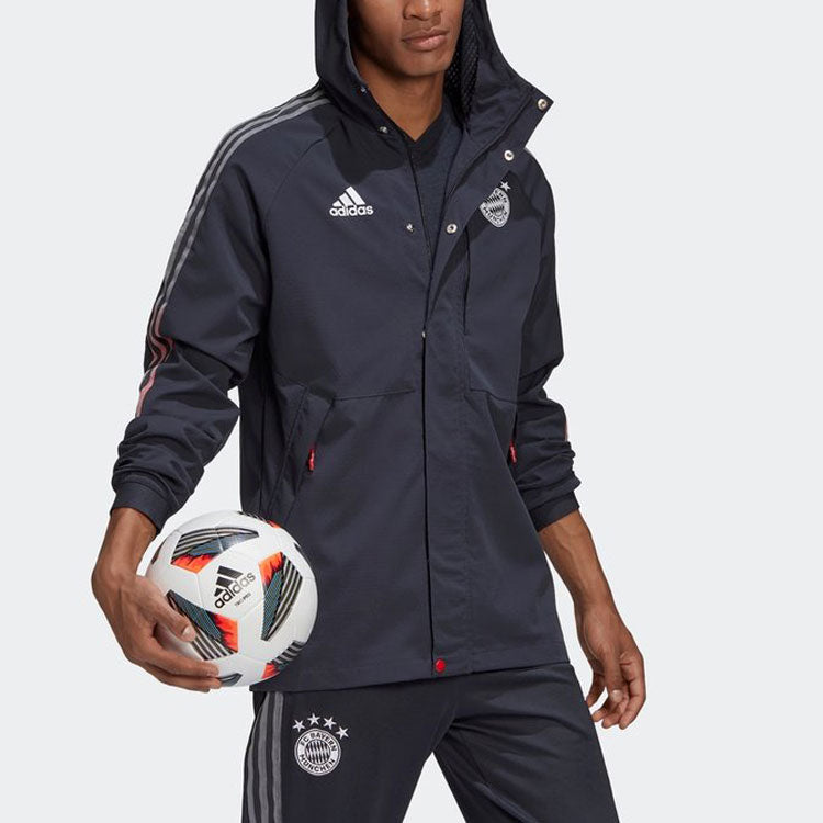 adidas Black Bayern Munich Soccer/Football Sports Hooded Jacket Gray FR3983