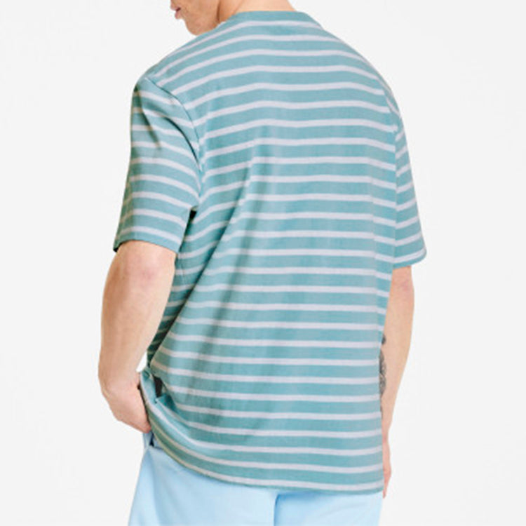 PUMA Downtown Strlped Stripe Round Neck Short Sleeve Sky Blue 597457-18