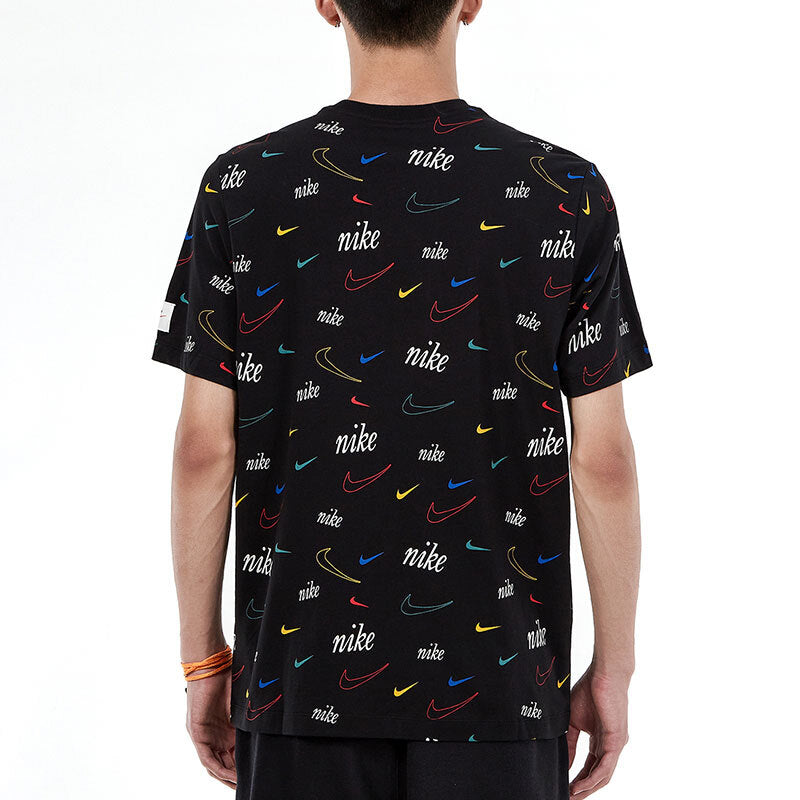Men's Nike Logo Full Print Sports Training Short Sleeve Black T-Shirt DJ1392-010