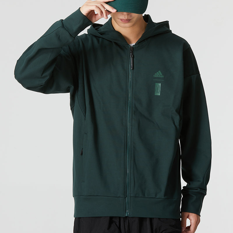 Men's adidas Wj Prew Kn Jkt Hooded Sports Solid Color Casual Knit Jacket Green HM2957