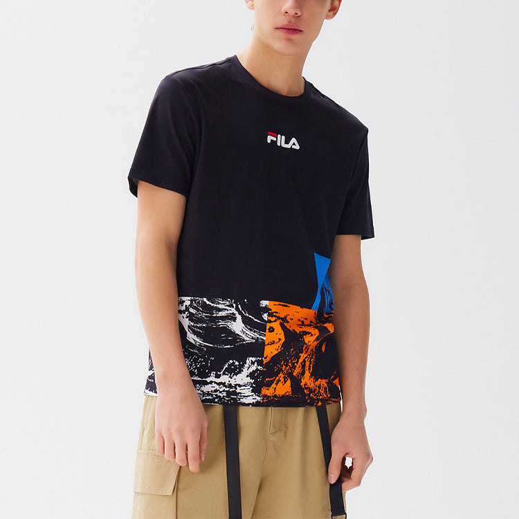 FILA Contrasting Colors Printing Pattern Sports Round Neck Short Sleeve Navy Blue F11M128110F-NV
