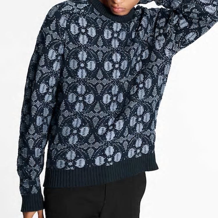 LOUIS VUITTON LV Floral Jacquard Crewneck Sweatshirt For Men Blue 1A89YG