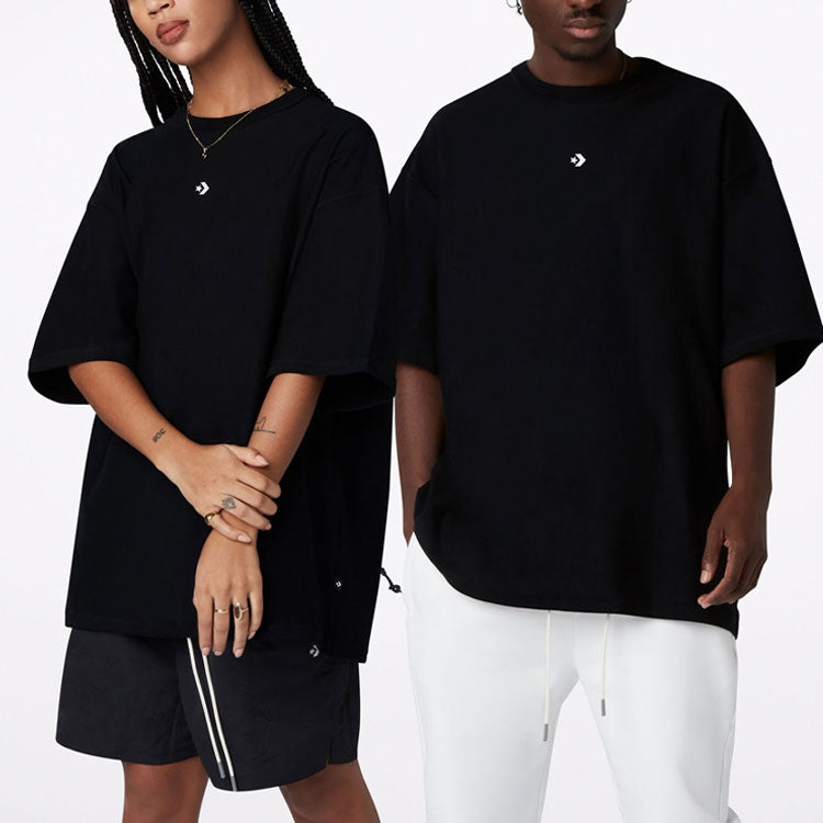 Converse Solid Color Loose Round Neck Short Sleeve Couple Style Black 10020975-A02