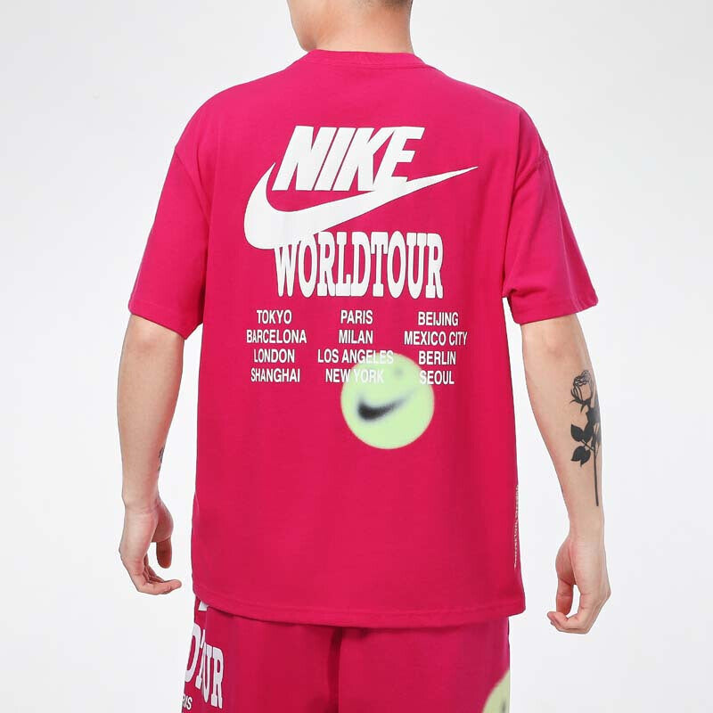 Nike Sportswear Tee World Tour 2 Back big Logo Print Sports Short Sleeve Men's Dark Pink/Red DA0990-615