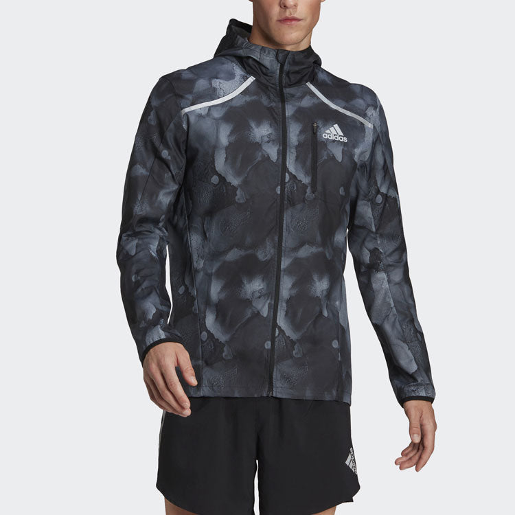 adidas Marathon Jkt Running Sports Hooded Jacket Black HE4562