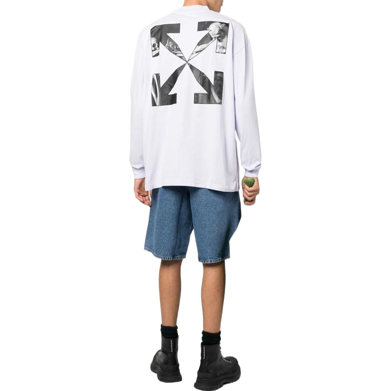 Men's Off-White FW22 Solid Color Arrow Pattern Logo Printing Round Neck White OMAB032F22JER0013610