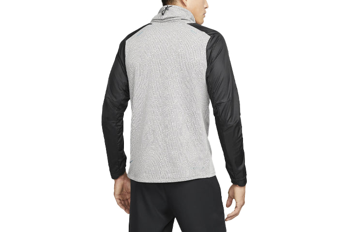 Men's Nike SS22 Colorblock Breathable High Collar Stripe Long Sleeves Black Gray T-Shirt DM4629-010