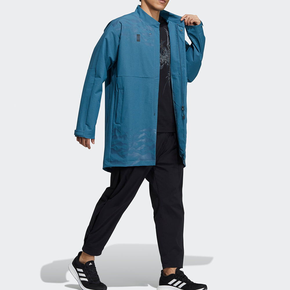Men's adidas Wj Wv Long Jkt Martial Arts Series Pattern Mid-Length Stand Collar logo Jacket Sky Blue H39302