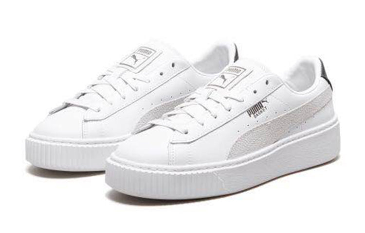 (WMNS) PUMA Basket Platform Low Top Casual Skate Shoes Unisex White 367850-01
