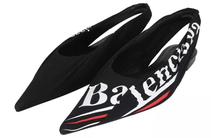 (WMNS) Balenciaga Knife Slingback Logo Print Casual Flats 'Black' 500619W06001091
