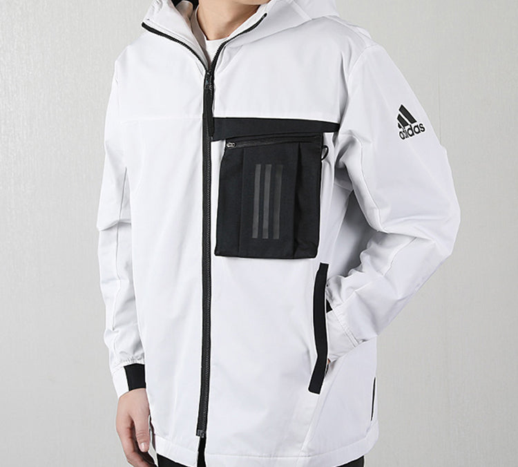adidas Zipper Cargo Woven Fleece Lined Jacket White FM9394