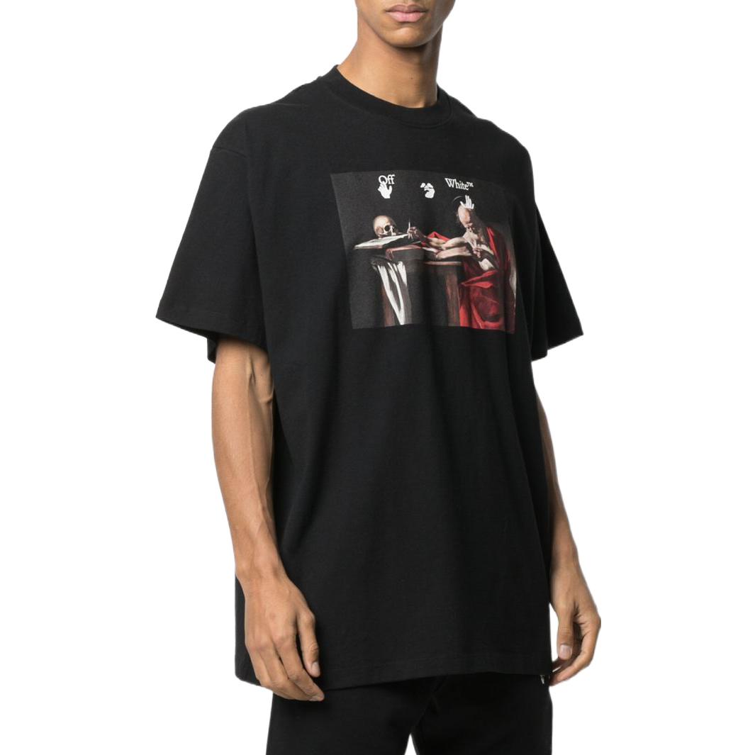 Men's Off-White SS22 Pattern Round Neck Short Sleeve Version Black T-Shirt OMAA038R21JER0031025BLACK