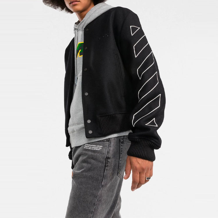Men's Off-White Diagonal Stripes Long Sleeves Jacket Loose Fit Black OMEA267F21FAB0021001