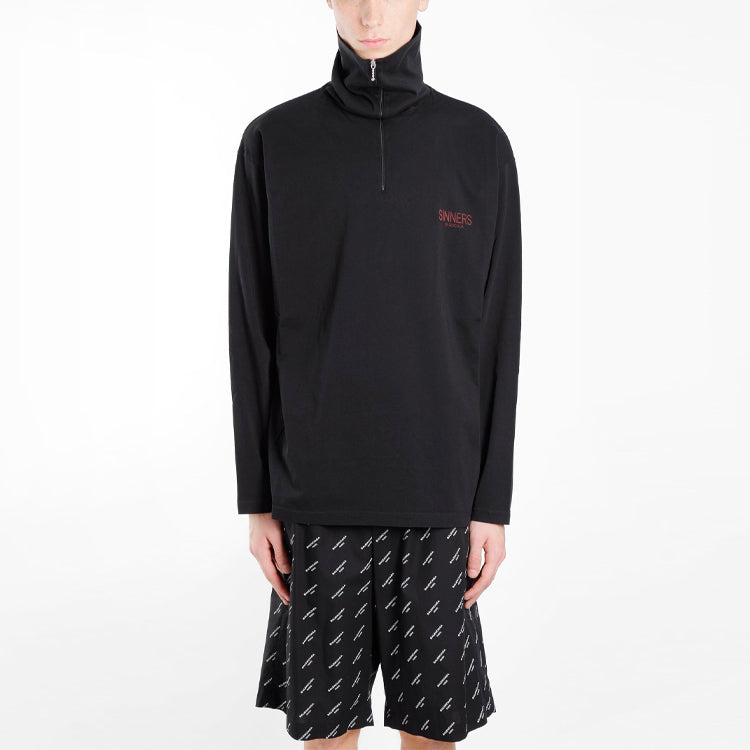 Men's Balenciaga Embroidered Logo Half Zipper High Collar Black 486144TWK521000