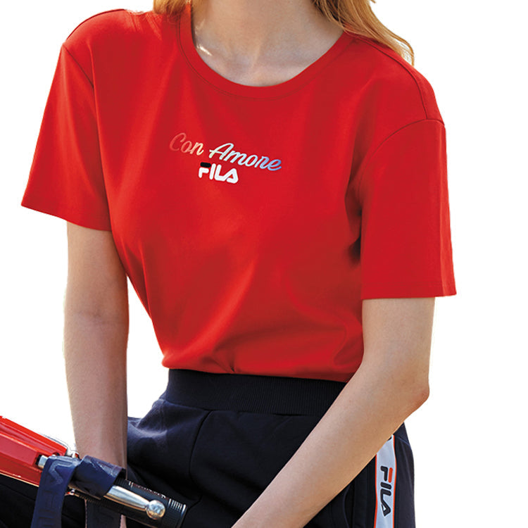 (WMNS) FILA Colorful Alphabet Printing Short Sleeve Red T-Shirt F11W028112F-RD