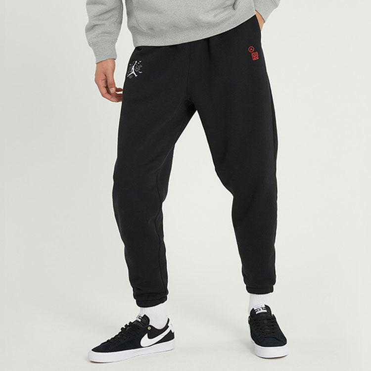 Men's Air Jordan J Cny Pant New Year's Edition Logo Embroidered Knit Bundle Feet Sports Pants/Trousers/Joggers Black DO4087-010
